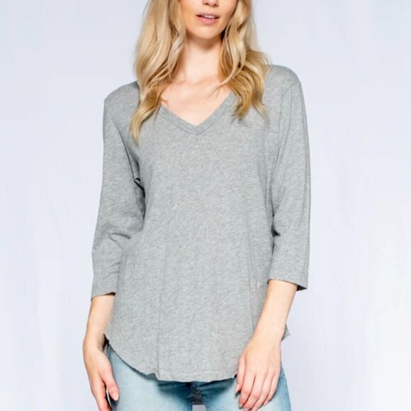 Wilt Tops - Wilt 3/4 Sleeve V-Neck Shirttail Tee w/Raw Hem Top